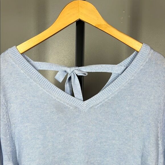 Talbots Gray 3/4 Sleeve Tie Front Relaxed Blouse - Picture 4 of 7